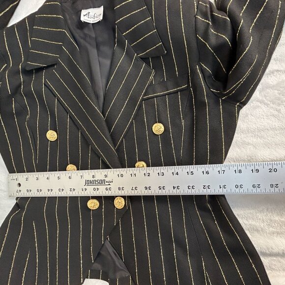 Audio Connie Anderson Womens Pinstripe Double-Breasted Blazer Jacket Black Gold - Picture 6 of 7